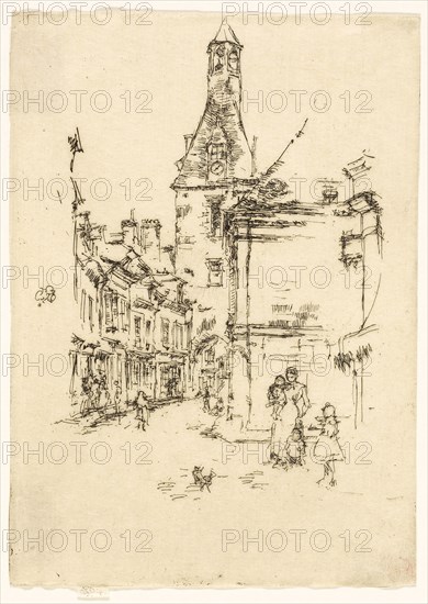 The Clock Tower, Amboise, 1888, James McNeill Whistler, American, 1834-1903, United States, Etching and drypoint with foul biting on cream Japanese paper, 175 x 125 mm (image, trimmed within plate mark), 179 x 125 mm (sheet)