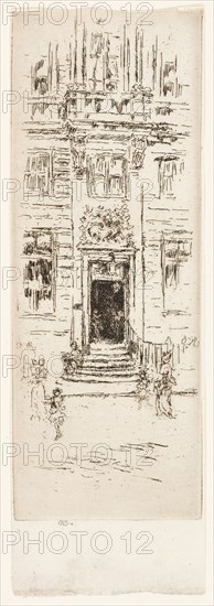 House of the Swan, Brussels, 1887, James McNeill Whistler, American, 1834-1903, United States, Etching with foul biting in black ink on off-white laid paper, 176 x 65 mm (image, trimmed to or just outside plate mark), 202 x 68 mm (sheet)