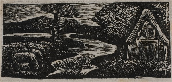 Sabrina’s Silvery Flood, from The Pastorals of Virgil, 1821, William Blake, English, 1757-1827, England, Wood engraving on off-white wove paper, 32 × 73 mm (image/block), 36 × 76 mm (sheet)