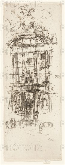 Gold House, Brussels, 1887, James McNeill Whistler, American, 1834-1903, United States, Etching with foul biting in black ink on off-white laid paper, 179 x 67 mm (image, trimmed within plate mark), 181 x 67 mm (sheet)