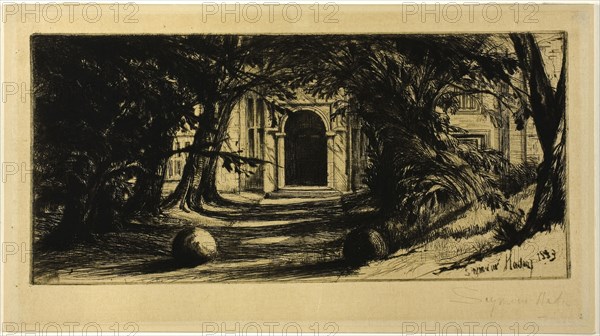 Mytton Hall, 1859, Francis Seymour Haden, English, 1818-1910, England, Drypoint on cream wove paper, 122 × 265 mm (image/plate), 155 × 284 mm (sheet)