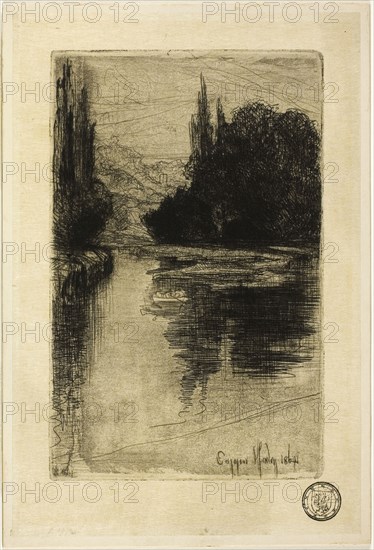 Evening, 1864, Francis Seymour Haden, English, 1818-1910, England, Etching with drypoint and foul-biting on cream wove paper, 151 × 96 mm (image/plate), 184 × 123 mm (sheet)
