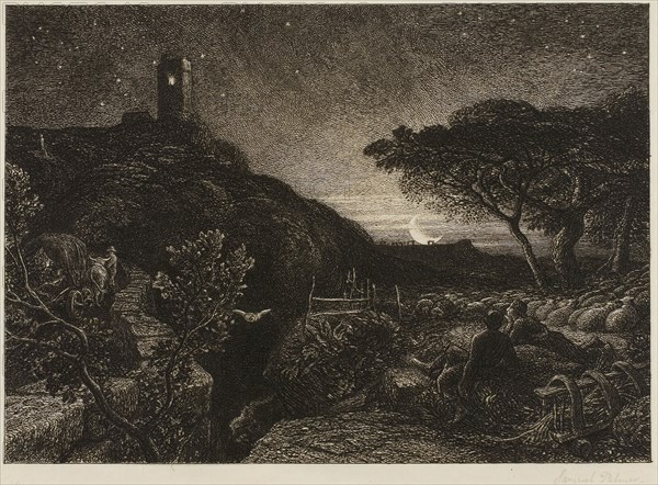 The Lonely Tower, 1880, Samuel Palmer, English, 1805-1881, England, Etching on paper, 167 × 235 mm (image), 189 × 253 mm (plate), 288 × 412 mm (sheet)