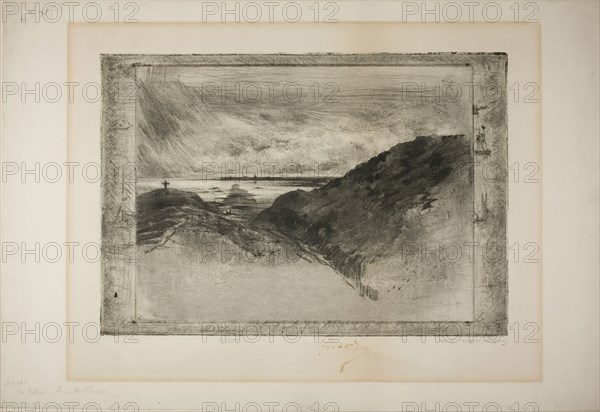 The Cliff, Bay of St. Malmo, 1889–90, Félix Hilaire Buhot, French, 1847-1898, France, Etching, drypoint, and aquatint on white wove paper, 248 × 355 mm (plate), 359 × 526 mm (sheet)