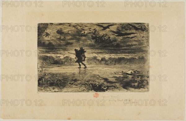 The Painter of Seascapes, n.d., Félix Hilaire Buhot, French, 1847-1898, France, Drypoint on cream Japanese paper, 130 × 208 mm (plate), 222 × 341 mm (sheet)