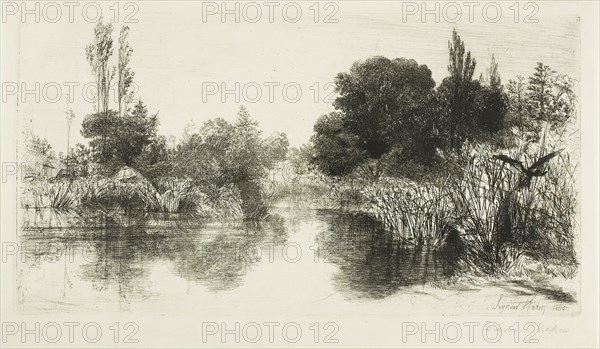 Shere Mill Pond, No. II (large plate), c. 1860, Francis Seymour Haden, English, 1818-1910, England, Etching with drypoint on cream laid paper, 178 × 333 mm (image/plate), 207 × 350 mm (sheet)
