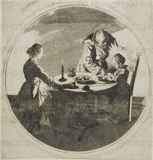 The Holy Family at Table, c. 1628, Jacques Callot, French, 1592-1635, France, Etching on paper, 161 × 161 mm (image), 178 × 168 mm (sheet)