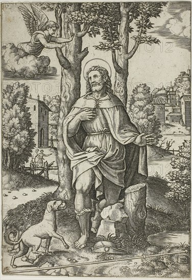 St. Roch, c. 1532, Master of the Die (Italian, active c. 1530-1560), after Raffaello Sanzio, called Raphael (Italian, 1483-1520), Italy, Engraving in black on paper, 205 x 140 mm (sheet)