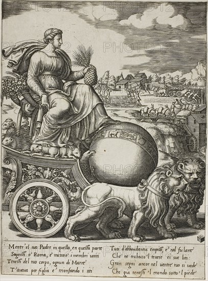 Cybele in her Chariot, c. 1532, Master of the Die (Italian, active c. 1530-1560), after Giulio Pippi, called Giulio Romano (Italian, c. 1499-1546), Italy, Engraving on paper, 246 x 182 mm