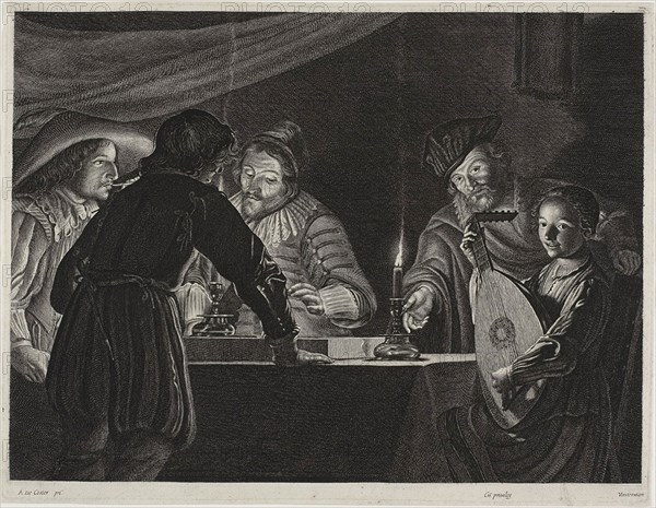 Backgammon Players, c. 1630, Lucas Emil Vorsterman (Flemish, 1595-1675), after Adam de Coster (Flemish, c.1586-1643), Flanders, Engraving on ivory paper, 255 × 344 mm (image), 277 × 357 mm (sheet, trimmed within plate mark)