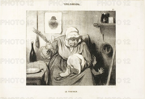 The Touch, plate 42 from Types Parisiens, 1839, Honoré Victorin Daumier, French, 1808-1879, France, Lithograph in black on white wove paper, with letterpress verso, 193 × 233 mm (image), 254 × 371 mm (sheet)