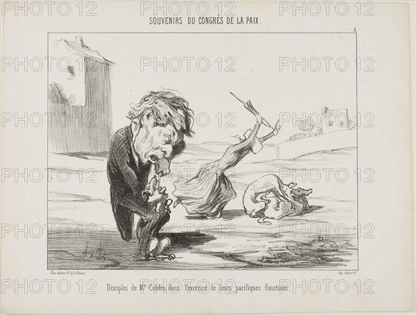 Followers of Mr. Cobden, exercising their peaceful functions, plate 5 from Souvenirs Du Congres De La Paix, 1849, Honoré Victorin Daumier, French, 1808-1879, France, Lithograph in black on white wove paper, 196 × 250 mm (image), 255 × 337 mm (sheet)