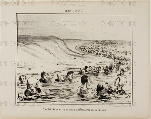 View of the Seine near Asnières during the dog days, plate 2 from Croquis D’été, 1854, Honoré Victorin Daumier, French, 1808-1879, France, Lithograph in black on white wove paper, 196 × 254 mm (image), 262 × 328 mm (sheet)