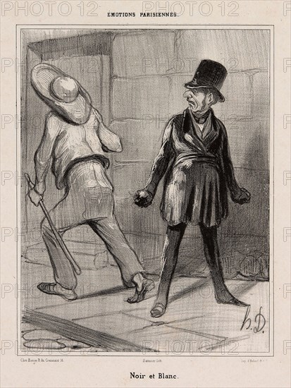 Black and white, plate 23 from Émotions Parisiennes, 1840, Honoré Victorin Daumier, French, 1808-1879, France, Lithograph in black on off-white wove paper, 253 × 196 mm (image), 343 × 262 mm (sheet)