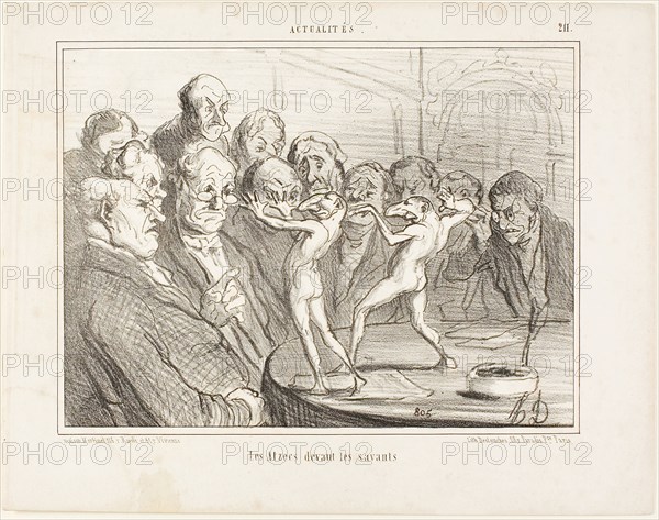 The Aztecs before the scientists, plate 211 from Actualités, 1855, Honoré Victorin Daumier, French, 1808-1879, France, Lithograph in black on white wove paper, 190 × 254 mm (image), 255 × 324 mm (sheet)