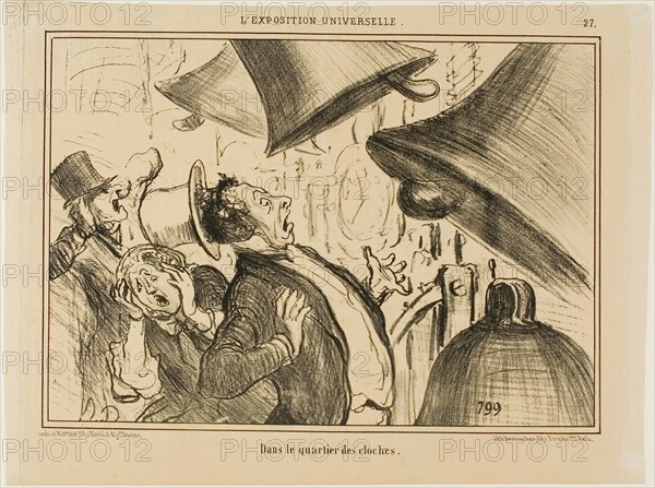 In the bell section, plate 27 from L’exposition Universelle, 1855, Honoré Victorin Daumier, French, 1808-1879, France, Lithograph in black on buff wove paper, with letterpress verso, 189 × 270 mm (image), 237 × 315 mm (sheet)
