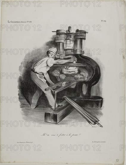 So, you want to meddle with the press!, plate 319, 1833, Honoré Victorin Daumier, French, 1808-1879, France, Lithograph in black on ivory wove paper, 227 × 194 mm (image), 367 × 282 mm (sheet)