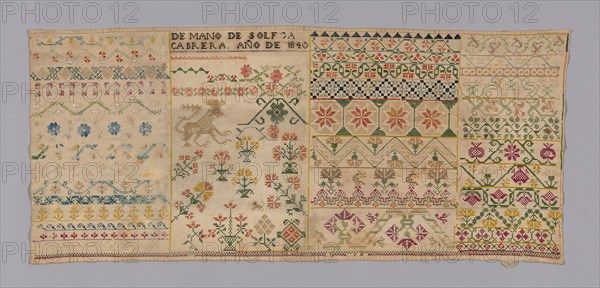 Sampler, 1840, Mexico, México, 38.8 x 88.6 cm (15 1/4 x 34 7/8 in.)