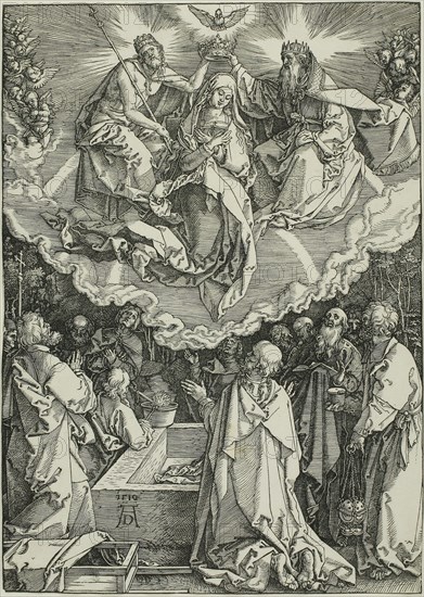 Assumption and Coronation of the Virgin, from The Life of the Virgin, 1510, Albrecht Dürer, German, 1471-1528, Germany, Woodcut in black on ivory laid paper, 291 x 207 mm