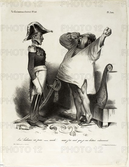 Sire! Lisbon has been captured., aaaah!!… and I dreamt that I had fought courageously!, plate 304, 1833, Honoré Victorin Daumier, French, 1808-1879, France, Lithograph in black on white wove paper, 254 × 233 mm (image), 364 × 277 mm (sheet)