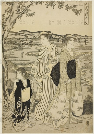 Parrot Komachi, from the series The Fashionable Seven Komachi (Furyu nana Komachi), Edo period (1615–1868), about 1788, Chobunsai Eishi, Japanese, 1756 –1829, Japan, Color woodblock print, oban, 36.5 x 25.1 cm (14 3/8 x 9 7/8 in.)