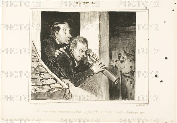 Oh! It is as if we were there: the tall one opens her corset and the little one is looking for a flea!, plate 27 Types Parisiens, 1840, Honoré Victorin Daumier, French, 1808-1879, France, Lithograph in black on white wove paper, 190 × 242 mm (image), 246 × 356 mm (sheet)