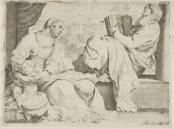 The Holy Family with Saint John the Baptist, 1590, Annibale Carracci, Italian, 1560-1609, Italy, Engraving with etching in black on ivory laid paper, 169 x 226 mm