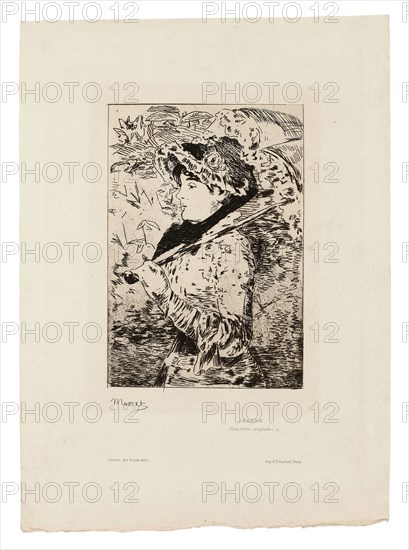 Jeanne (Spring), 1902, Henri Charles Guérard (French, 1846-1897), after Édouard Manet (French, 1832-1883), published by Alfred Porcabeuf (French, 19th-20th centuries), France, Etching and foul-biting in black on ivory laid paper, 155 × 107 mm (image), 243 × 182 mm (plate), 280 × 203 mm (sheet)