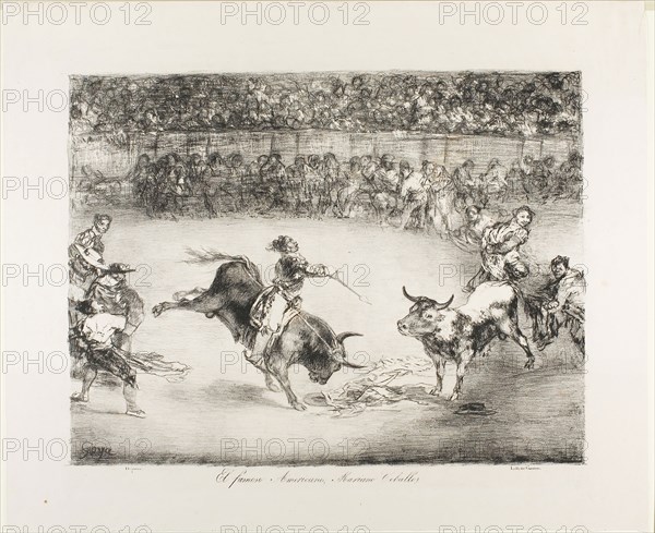 The Famous American, Mariano Ceballos, from The Bulls of Bordeaux, 1825, Francisco José de Goya y Lucientes, Spanish, 1746-1828, Spain, Lithographic crayon and scraper on ivory wove paper, 311 x 405 mm (image), 418 x 509 mm (sheet)