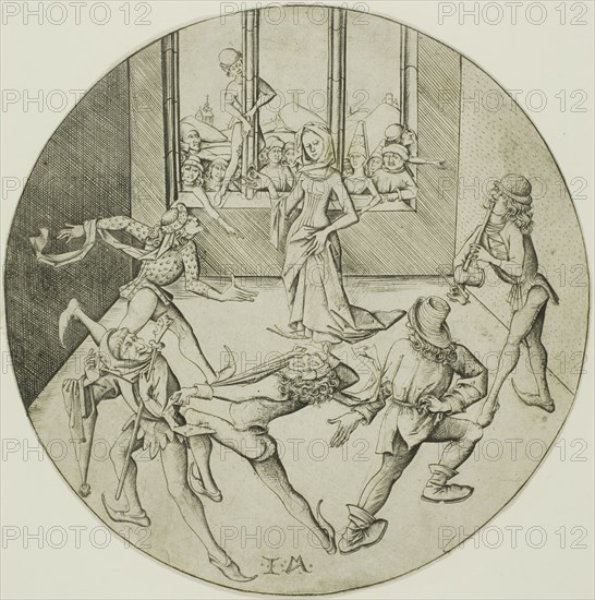 The Morris Dancers, n.d., Israhel van Meckenem the Younger, German, c. 1440/45-1503, Germany, Engraving in black on ivory laid paper, 172 x 172 mm (plate/sheet)