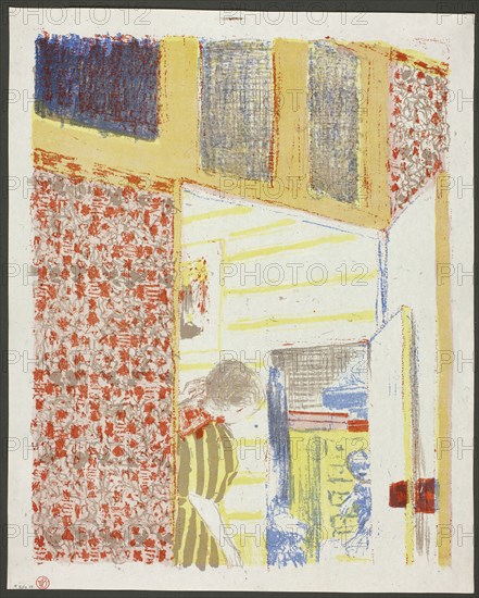 Interior with Pink Wallpaper III, plate seven from Landscapes and Interiors, 1899, Edouard Vuillard (French, 1868-1940), printed by Auguste Clot (French, 1858-1936), published by Ambroise Vollard (French, 1867-1939), France, Color lithograph on grayish-ivory China paper, 342 × 275 mm (image), 374 × 300 mm (sheet)