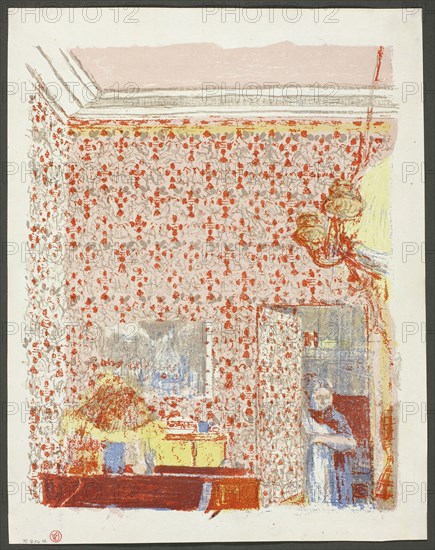 Interior with Pink Wallpaper I, plate five from Landscapes and Interiors, 1899, Edouard Vuillard (French, 1868-1940), printed by Auguste Clot (French, 1858-1936), published by Ambroise Vollard (French, 1867-1939), France, Color lithograph on grayish-ivory China paper, 353 × 274 mm (image), 393 × 307 mm (sheet)