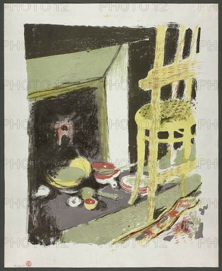 The Hearth, plate eight from Landscapes and Interiors, 1899, Edouard Vuillard (French, 1868-1940), printed by Auguste Clot (French, 1858-1936), published by Ambroise Vollard (French, 1867-1939), France, Color lithograph on grayish-ivory China paper, 367 × 277 mm (image), 404 × 327 mm (sheet)