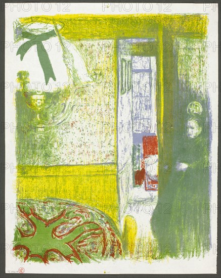 Interior with Hanging Lamp, 1899, Edouard Vuillard (French, 1868-1940), printed by Auguste Clot (French, 1858-1936), published by Ambroise Vollard (French, 1867-1939), France, Color lithograph on grayish-ivory China paper, 381 × 285 mm (image), 385 × 303 mm (sheet)
