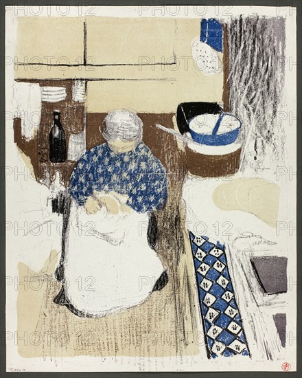 The Cook, plate eleven from Landscapes and Interiors, 1899, Edouard Vuillard (French, 1868-1940), printed by Auguste Clot (French, 1858-1936), published by Ambroise Vollard (French, 1867-1939), France, Color lithograph on grayish-ivory China paper, 357 × 279 mm (image, ma×.), 364 × 291 mm (sheet)