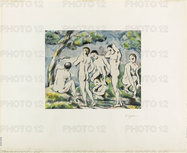 Bathers, published 1897, Paul Cézanne, French, 1839-1906, France, Color lithograph on ivory China paper, laid down on ivory wove card, 221 × 269 mm (image/primary support), 420 × 513 mm (sheet)