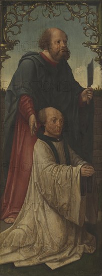 Saint Matthias (?) and a Donor, Saint Andrew (reverse), 1520/25, Jacob Cornelisz. van Oostsanen or workshop, Netherlandish, 1470/75–by 1533, Northern Netherlands, Oil on panel, 54.4 x 22.9 cm (21 7/16 x 9 in.)
