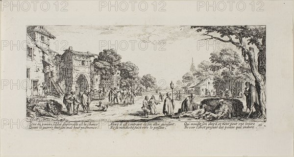Dying Soldiers by the Roadside, plate sixteen from The Miseries of War, 1633, Jacques Callot (French, 1592-1635), published by Israël Henriet (French, 1590-1661), France, Etching on paper, 81 × 186 mm (plate), 120 × 225 mm (sheet), Dragon King, 11th/early 12th century, Japan, Wood with traces of pigment, H. 102.2 cm (40 1/4 in.)