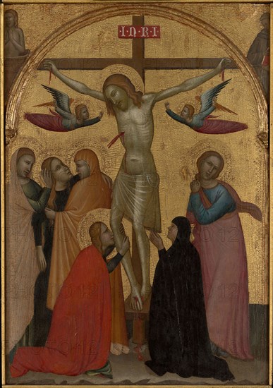 The Crucifixion, c. 1370, Francescuccio Ghissi, Italian, active 1359–1395, Italy, Tempera on panel, 72.7 x 50.3 cm (28 5/8 x 19 3/4 in.), With Frame: 81.9 x 61 cm (32 1/4 x 24 in.)