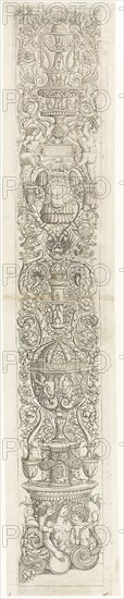 Nereid Ridden by Two Children, plate six of Twelve Ornament Panels, 1505/15, Giovanni Pietro da Birago, Italian, c. 1470-1513, Italy, Engraving on grayish ivory laid paper, 550 x 89 mm (plate), 552 x 106 mm (sheet)
