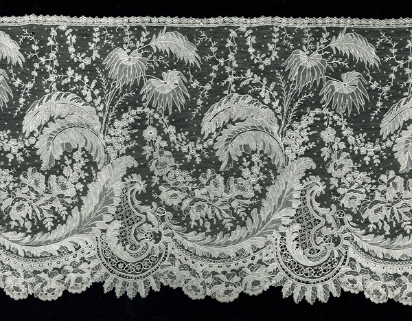 Flounce, 1860s, Belgium, Belgium, Cotton, needle lace of a type known as "Point de Gaze