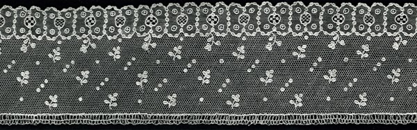 Border, 1875/1900, France, Linen, needle lace of a type known as "Point d'Argentan" with a whipped mesh ground, 8.5 × 122.4 cm (3 3/8 × 48 1/8 in.)