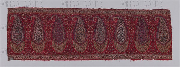 Shawl Border Fragment, c. 1820, India, India, Wool, double interlocking 2:2 'S' twill tapestry weave, main warp fringe, a: 40.6 x 127.2 cm (16 x 50 in.)