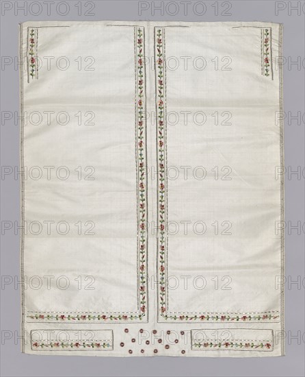 Waistcoat (Uncut and Unassembled), 1801/25, France, Silk, plain weave, embroidered with silk threads in satin and stem stitches with borders worked in diagonal satin stitch, French knots, 70.8 × 55.7 cm (27 7/8 × 21 7/8 in.)
