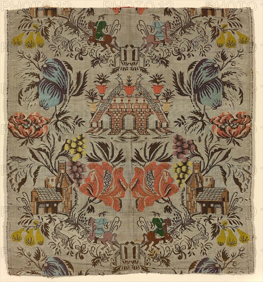 Fragment, c. 1740, France (provincial) or Northern Italy, France, Silk, plain weave with supplementary brocading wefts and self-patterned by two-color complementary ground wefts, 54.7 × 50.1 cm (21 1/2 × 19 3/4 in.)