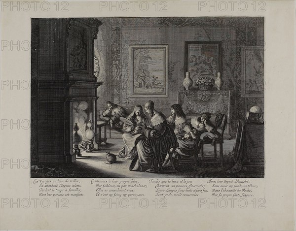 The Wise and Foolish Virgins, plate five, 1635, Abraham Bosse, French, 1602-1676, France, Engraving and etching on ivory laid paper, 218 × 320 mm (image), 422 × 320 mm (sheet)