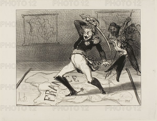 Emperor Nicolas working in his cabinet, plate 94 from Actualités, 1850, Honoré Victorin Daumier, French, 1808-1879, France, Lithograph in black on white wove paper, 208 × 269 mm (image), 259 × 334 mm (sheet)