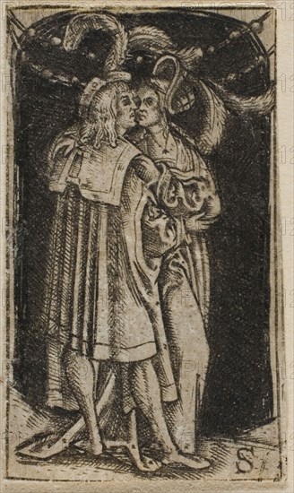 A Couple Standing, n.d., Master S, Netherlandish, active 1500-1525, Netherlands, Engraving in black on ivory laid paper, 44 x 25 mm (plate)