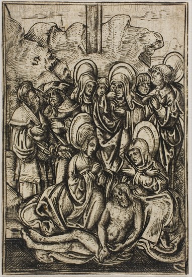 Lamentation Over Christ, 1500/25, Master S, Netherlandish, active 1500-1525, Netherlands, Engraving in black on ivory laid paper, 64 x 43.5 mm