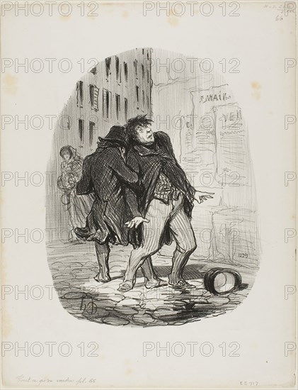 Tell me, my friend, all the people who walk in this area turn around… could it be that this is the politician’s district?, plate 66 from Tout Ce Qu’on Voudra, 1850, Honoré Victorin Daumier, French, 1808-1879, France, Lithograph in black on white wove paper, 264 × 212 mm (image), 360 × 277 mm (sheet)